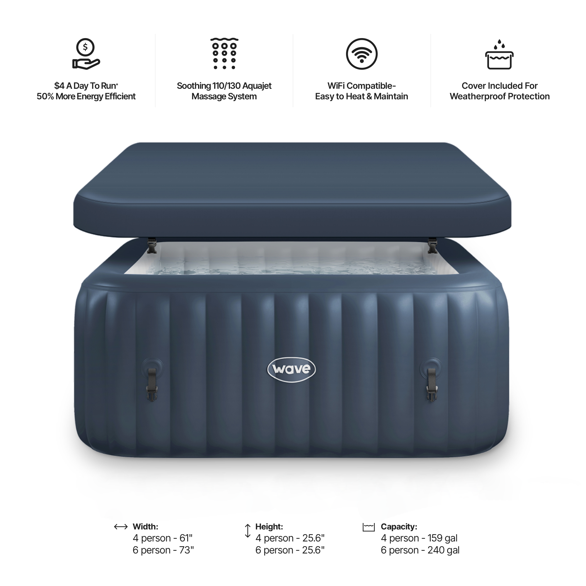 Pacific | 4/6-Person Inflatable Hot Tub | Built-In Integrated Heater