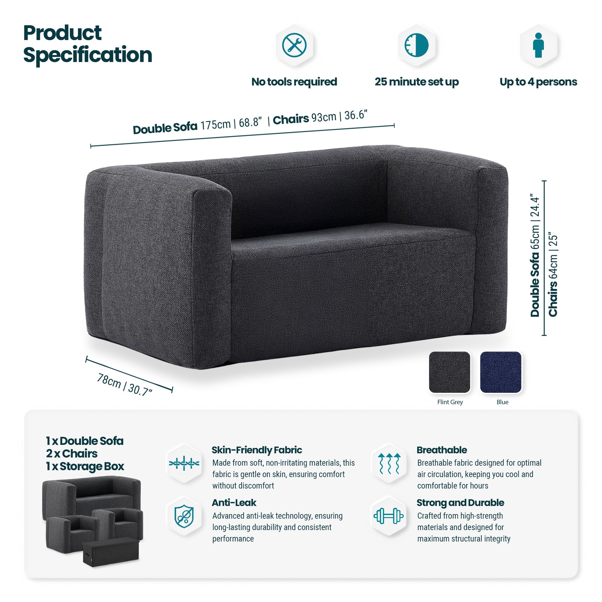 Chair and Double Sofa Set Furniture Wave Spas USA