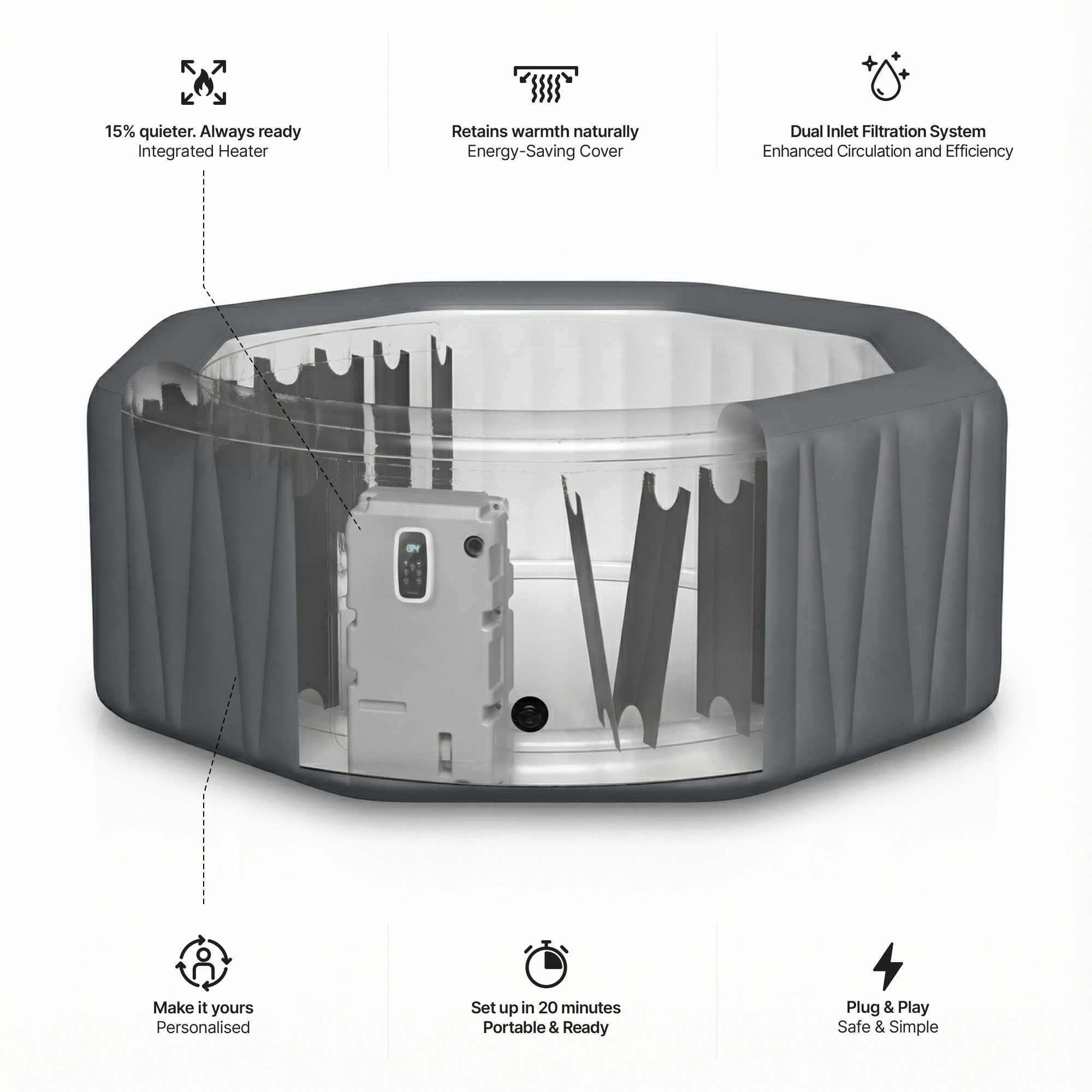 Aegean | 6-Person Inflatable Hot Tub | Built-In Integrated Heater