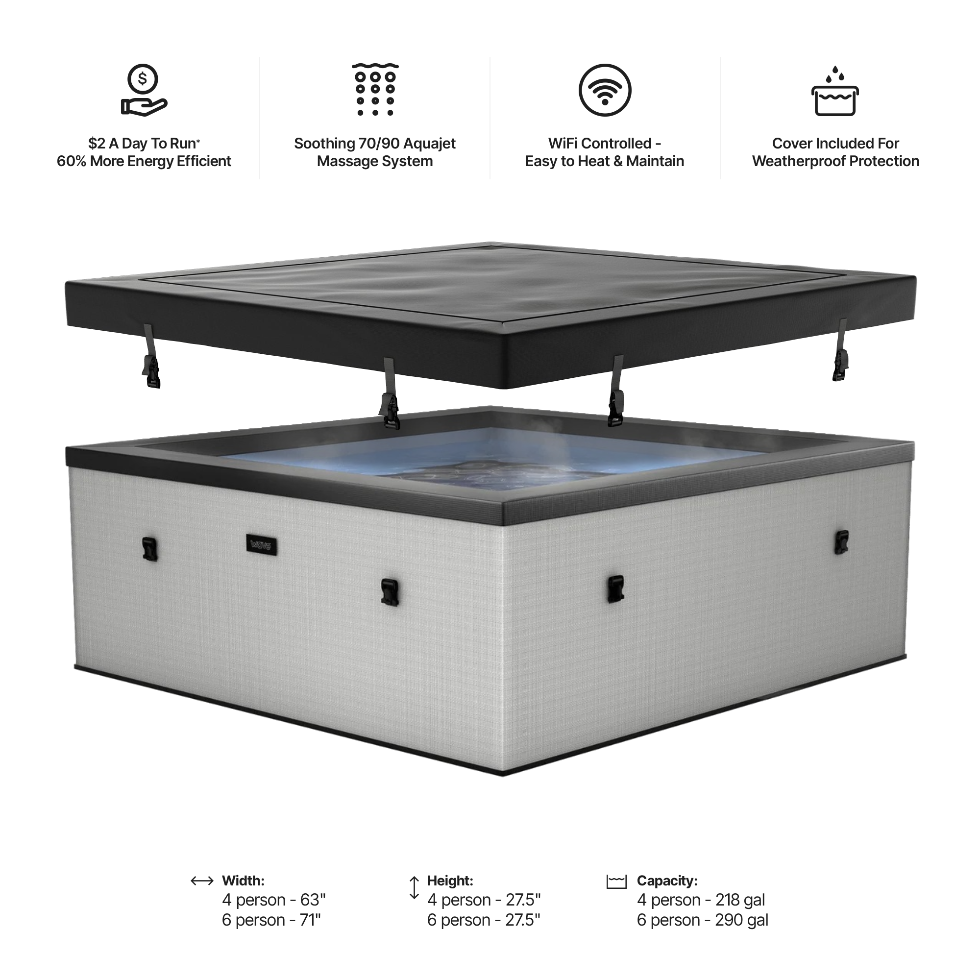 Garda | 4/6-Person Eco Foam Hot Tub | Built-In Integrated Heater