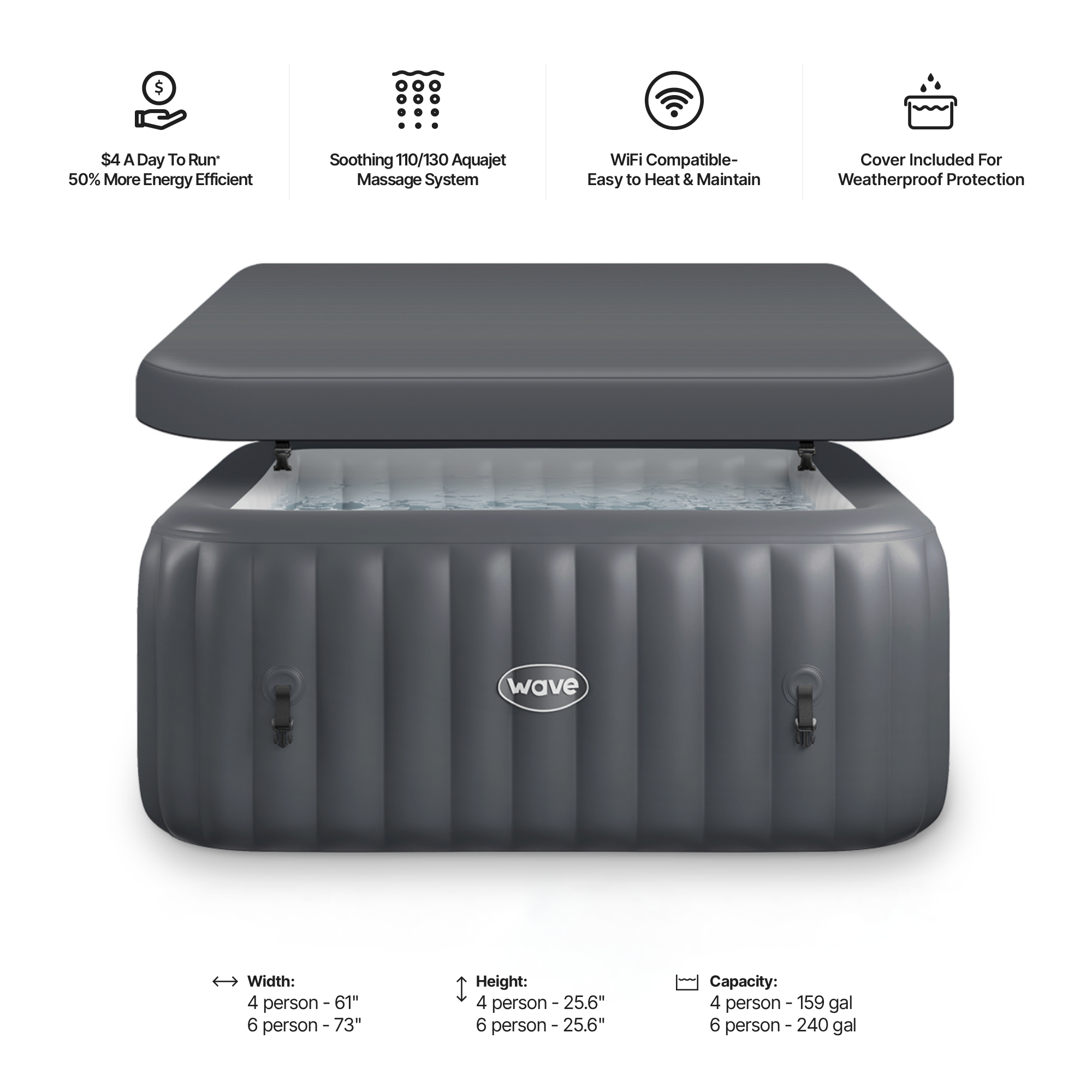 Pacific | 4/6-Person Inflatable Hot Tub | Built-In Integrated Heater
