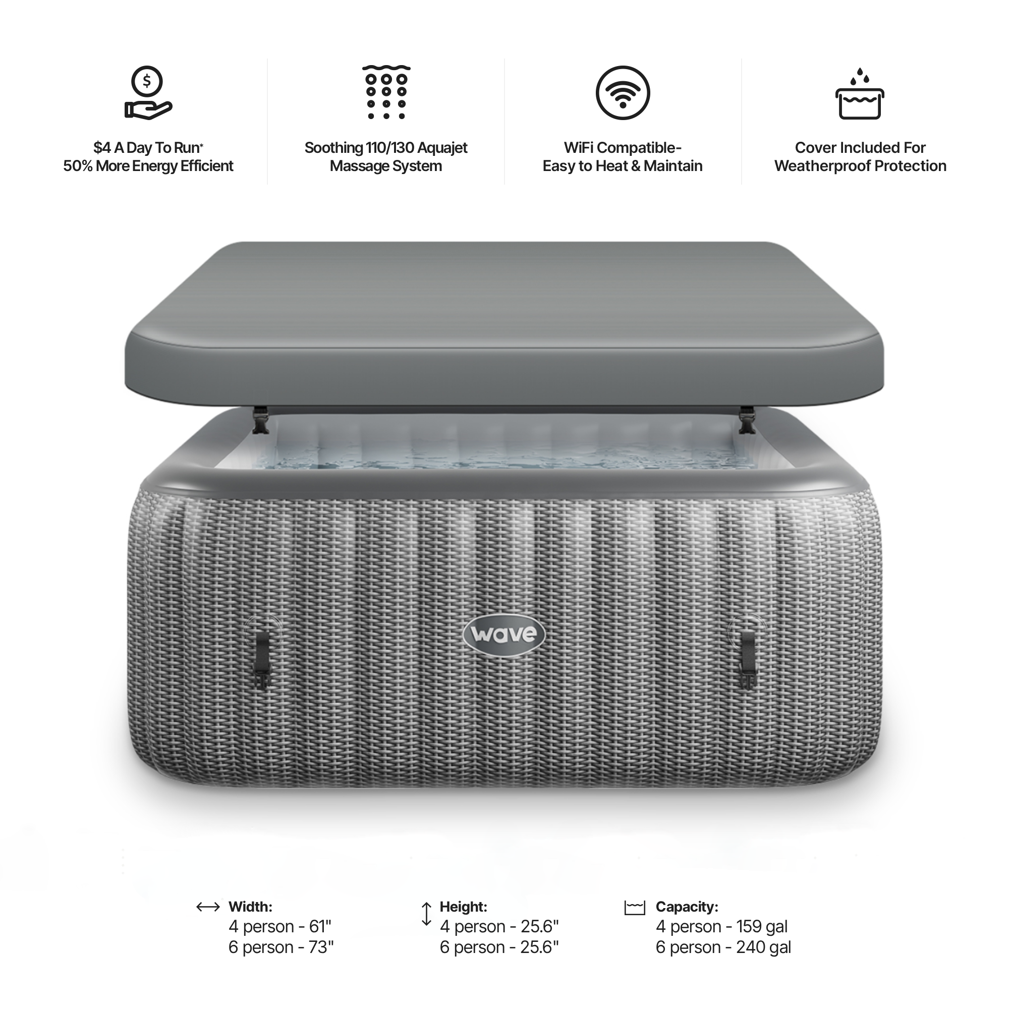 Pacific | 4/6-Person Inflatable Hot Tub | Built-In Integrated Heater