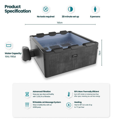 Adriatic | 6 Person Square Aluminium Frame Hot Tub | Black Wood Frame Spa Wave Spas USA