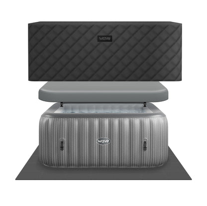 Pacific | 4/6-Person Inflatable Hot Tub | Built-In Integrated Heater Inflatable Spa Wave Spas Gray Rattan EnergySave Bundle 4 Person | 61x25.6"