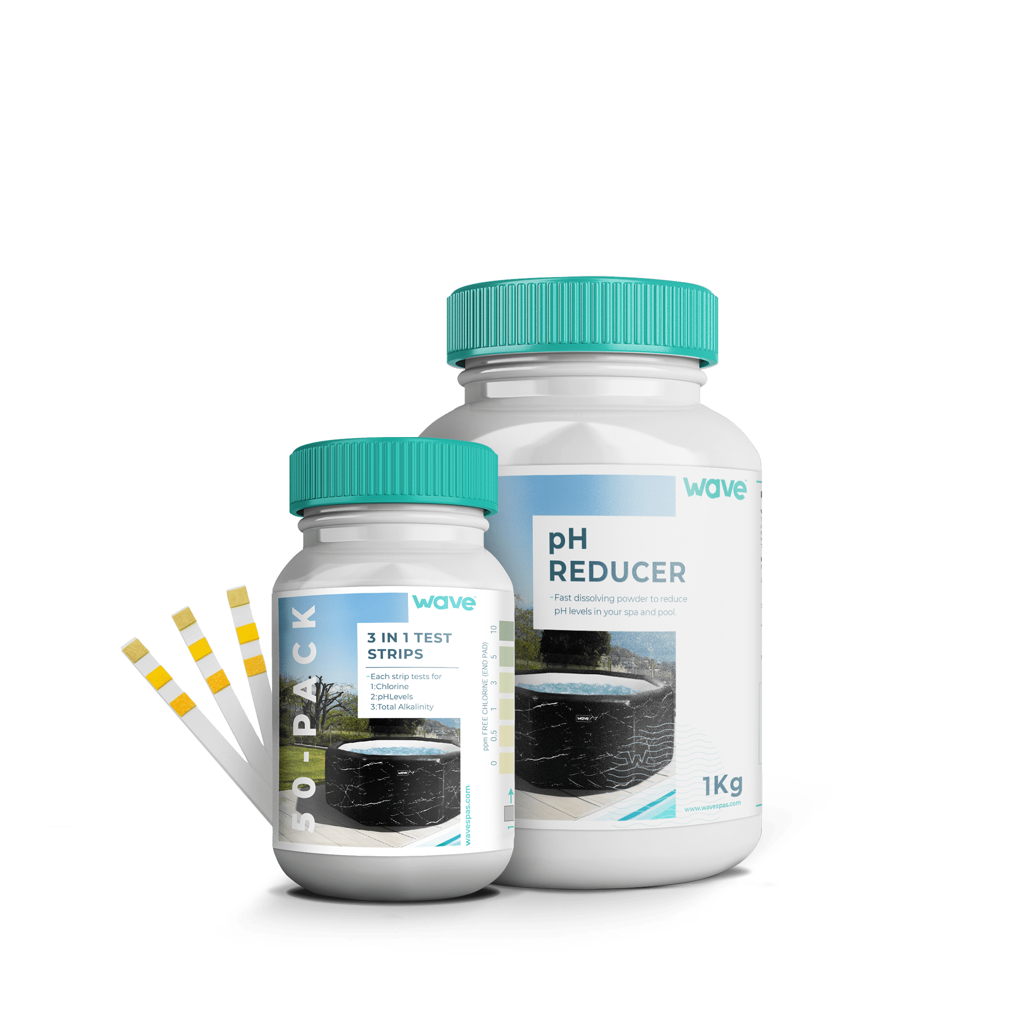 pH Reducer 1KG + 50 Water Test Strips Chemicals Wave Spas